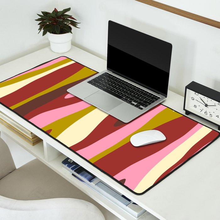 Vivid Eclectic Wild Stripes Abstract Pattern Pink Brown Chartreuse Desk Mat Gallery Image 2