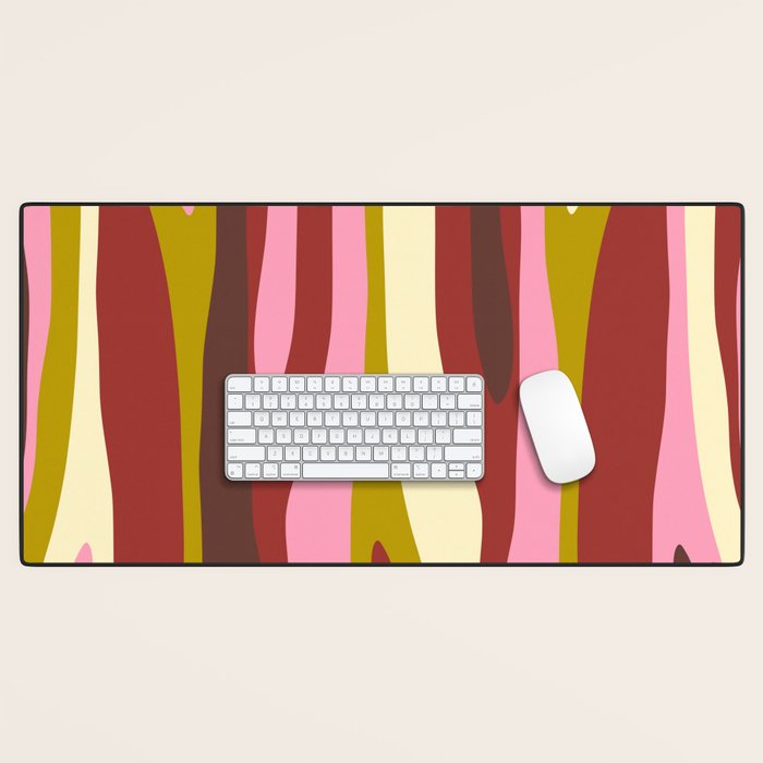 Vivid Eclectic Wild Stripes Abstract Pattern Pink Brown Chartreuse Desk Mat Gallery Image 1