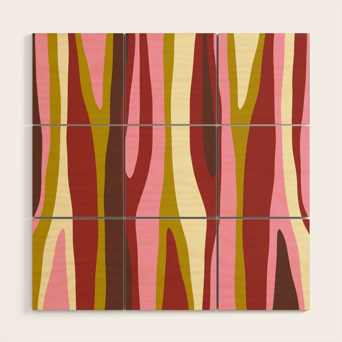 Vivid Eclectic Wild Stripes Abstract Pattern Pink Brown Chartreuse Wood Wall Art Gallery Image 1
