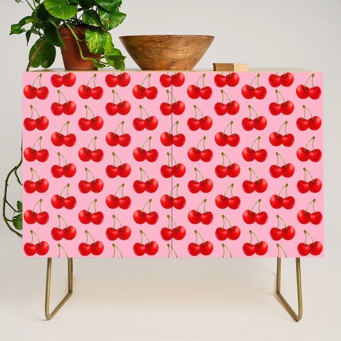 Y2K Cherries - Pink Pattern Large Credenza Gallery Image 1