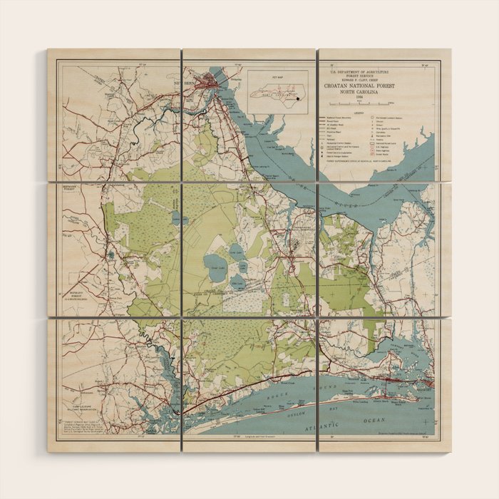 Old Croatan National Forest Map (1964) Vintage NC Woodland Recreational Area Map Wood Wall Art Gallery Image 1