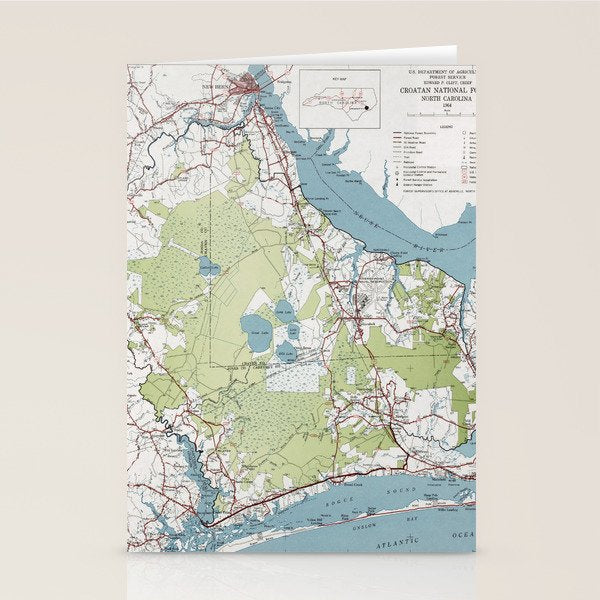 Old Croatan National Forest Map (1964) Vintage NC Woodland Recreational Area Map Stationery Card Gallery Image 2