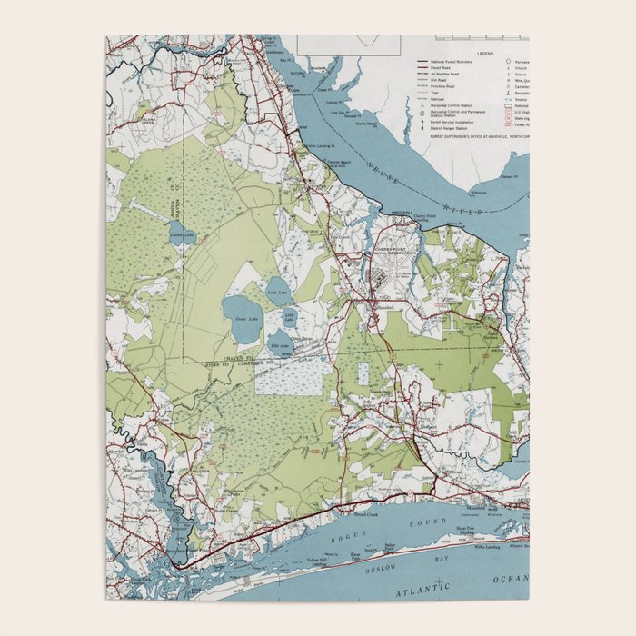 Old Croatan National Forest Map (1964) Vintage NC Woodland Recreational Area Map Poster Gallery Image 4