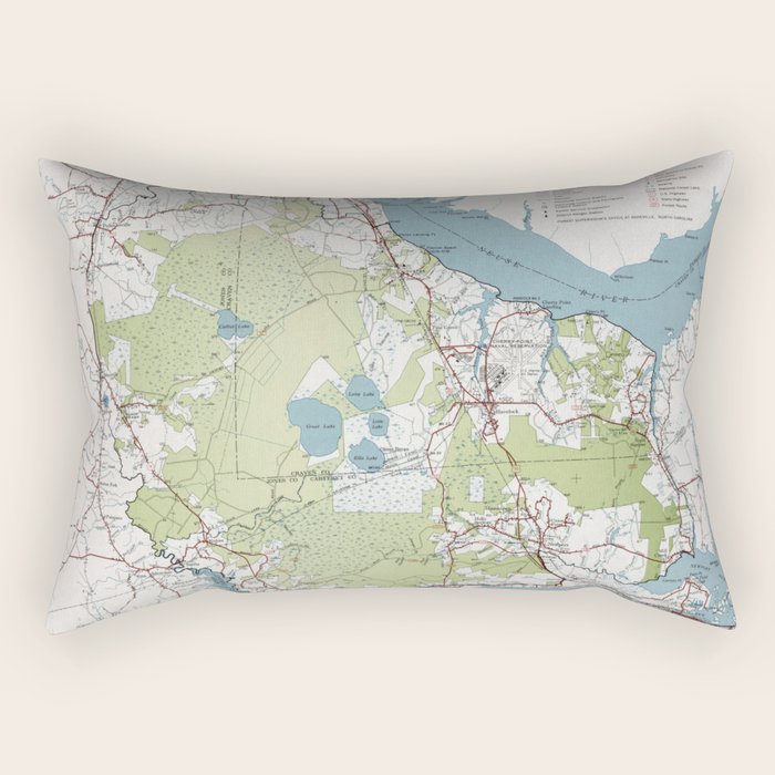 Old Croatan National Forest Map (1964) Vintage NC Woodland Recreational Area Map Rectangular Pillow