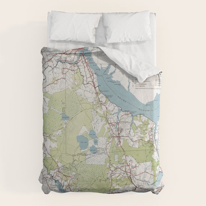Old Croatan National Forest Map (1964) Vintage NC Woodland Recreational Area Map Duvet Cover Gallery Image 1