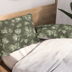 White and dark Sage green flowers watercolor pattern Pillow Sham Gallery Image 2