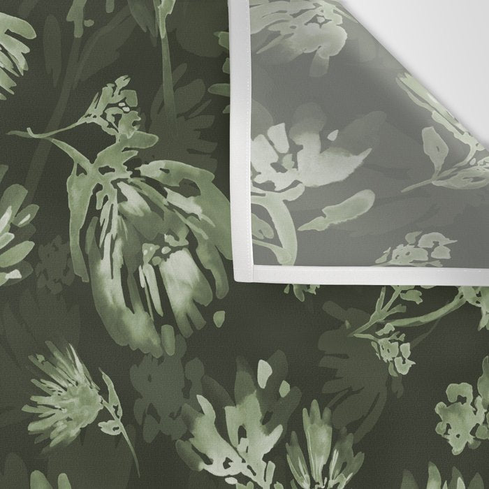 White and dark Sage green flowers watercolor pattern Wall Tapestry Gallery Image 3