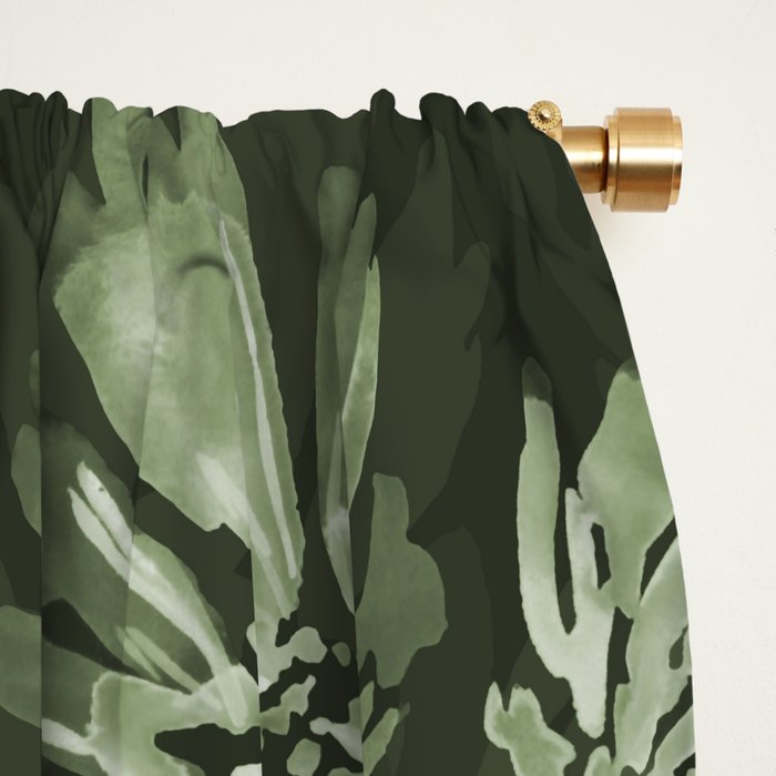 White and dark Sage green flowers watercolor pattern Window Curtain Gallery Image 2