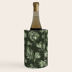 White and dark Sage green flowers watercolor pattern Wine Chiller Gallery Image 3