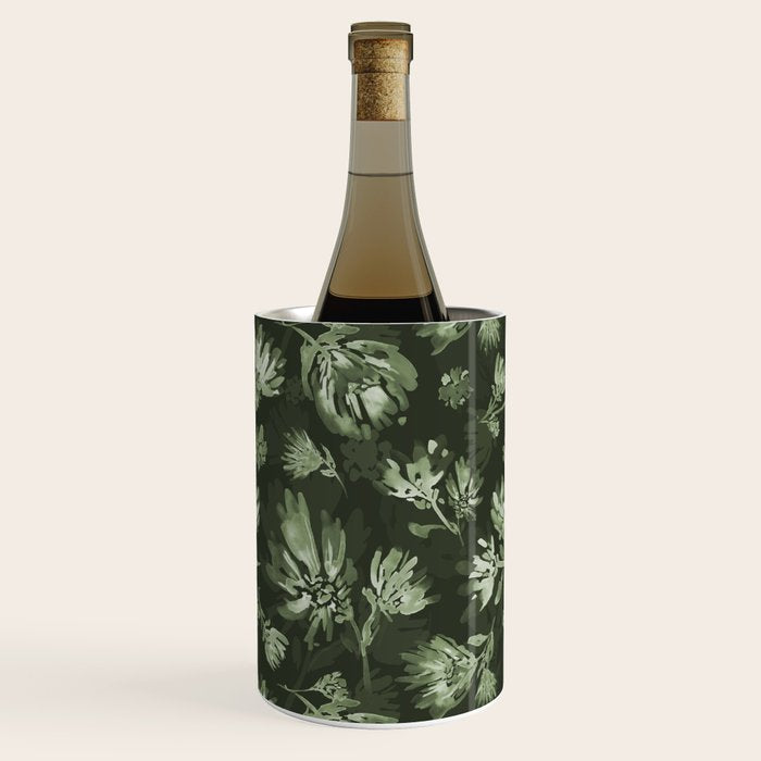 White and dark Sage green flowers watercolor pattern Wine Chiller Gallery Image 3