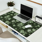 White and dark Sage green flowers watercolor pattern Desk Mat Gallery Image 2