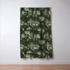 White and dark Sage green flowers watercolor pattern Window Curtain Gallery Image 3
