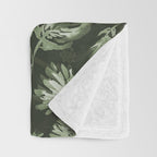 White and dark Sage green flowers watercolor pattern Throw Blanket Gallery Image 3