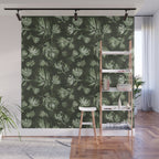 White and dark Sage green flowers watercolor pattern Wall Mural Gallery Image 1