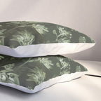 White and dark Sage green flowers watercolor pattern Pillow Sham Gallery Image 3