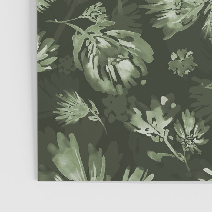 White and dark Sage green flowers watercolor pattern Poster Gallery Image 3