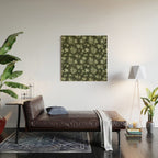 White and dark Sage green flowers watercolor pattern Wood Wall Art Gallery Image 2