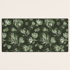 White and dark Sage green flowers watercolor pattern Desk Mat Gallery Image 3