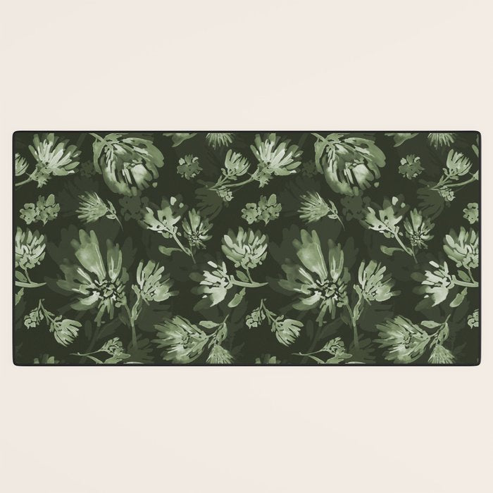 White and dark Sage green flowers watercolor pattern Desk Mat Gallery Image 3