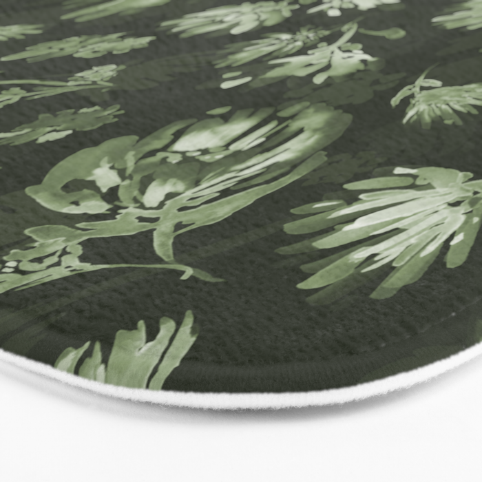 White and dark Sage green flowers watercolor pattern Bath Mat Gallery Image 3