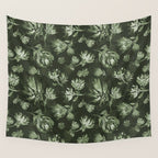 White and dark Sage green flowers watercolor pattern Wall Tapestry Gallery Image 4
