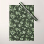 White and dark Sage green flowers watercolor pattern Wrapping Paper Gallery Image 1