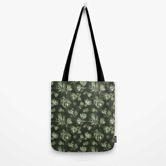 White and dark Sage green flowers watercolor pattern Tote Bag Gallery Image 2