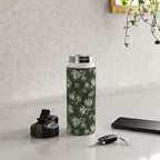 White and dark Sage green flowers watercolor pattern Water Bottle Gallery Image 4