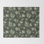 White and dark Sage green flowers watercolor pattern Throw Blanket Gallery Image 2