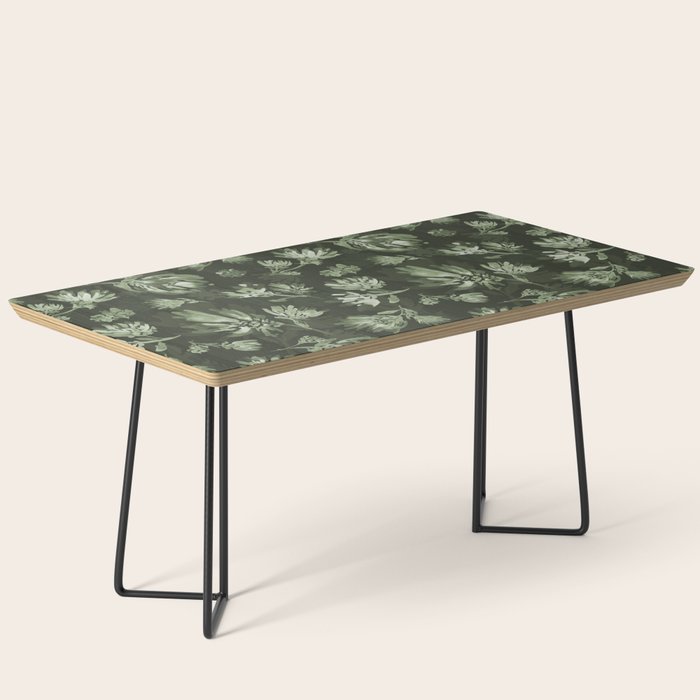White and dark Sage green flowers watercolor pattern Coffee Table Gallery Image 1