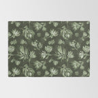 White and dark Sage green flowers watercolor pattern Rug Gallery Image 2