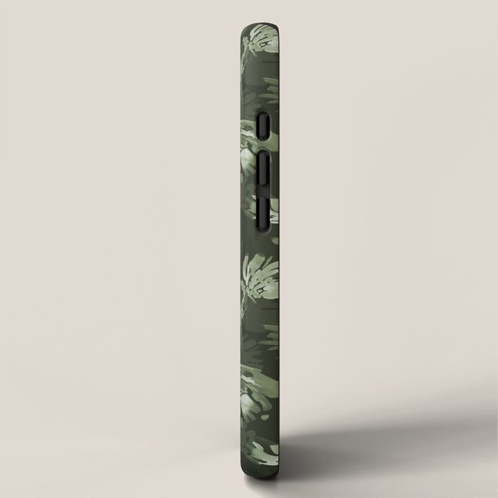 White and dark Sage green flowers watercolor pattern iPhone Case Gallery Image 2