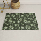 White and dark Sage green flowers watercolor pattern Rug Gallery Image 1