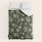 White and dark Sage green flowers watercolor pattern Duvet Cover Gallery Image 6