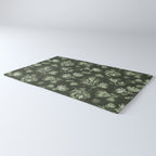 White and dark Sage green flowers watercolor pattern Rug Gallery Image 3
