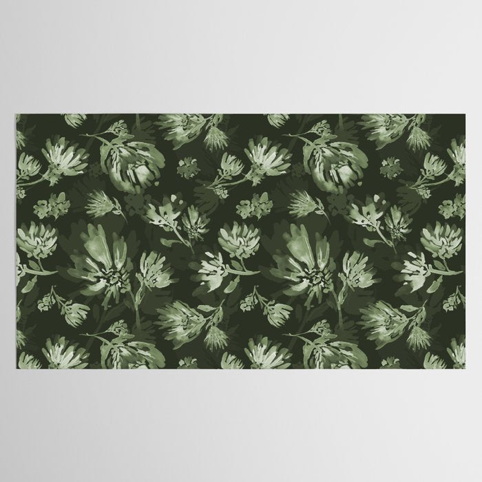 White and dark Sage green flowers watercolor pattern Tablecloth Gallery Image 2