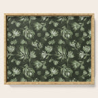 White and dark Sage green flowers watercolor pattern Serving Tray Gallery Image 1