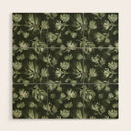 White and dark Sage green flowers watercolor pattern Wood Wall Art Gallery Image 1