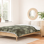 White and dark Sage green flowers watercolor pattern Duvet Cover Gallery Image 2