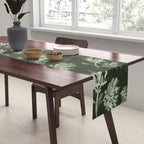 White and dark Sage green flowers watercolor pattern Table Runner Gallery Image 2