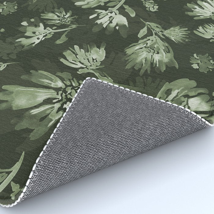 White and dark Sage green flowers watercolor pattern Rug Gallery Image 4