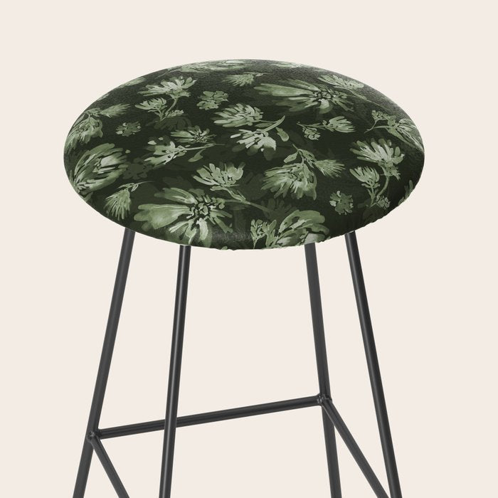 White and dark Sage green flowers watercolor pattern Stool Gallery Image 2