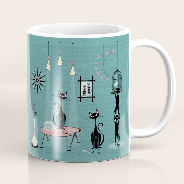 Mid Century Kitty Mischief - ©studioxtine Coffee Mug Gallery Image 1
