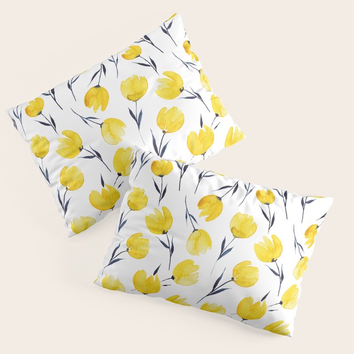 Yellow Tulips | Watercolour Pattern Pillow Sham Gallery Image 1