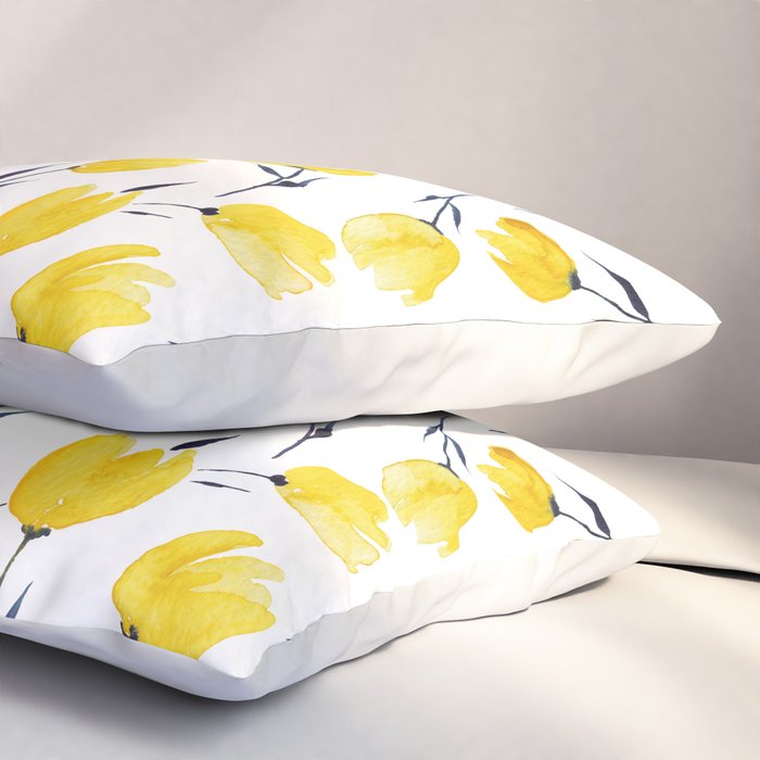 Yellow Tulips | Watercolour Pattern Pillow Sham Gallery Image 3