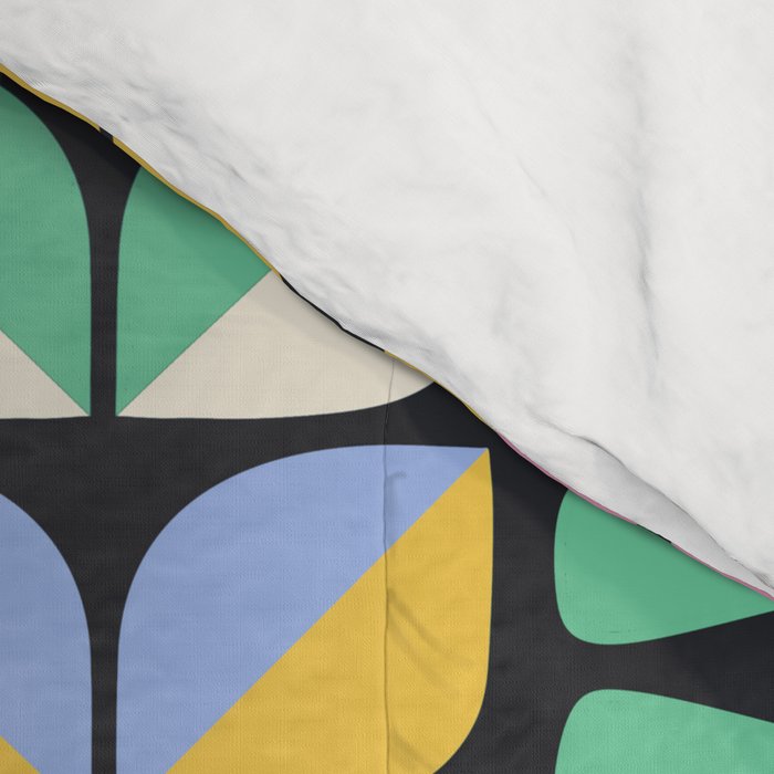 Retro Folk & Floral Colorful Pastel Flower Grid Black Comforter Gallery Image 4