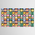 Retro Folk & Floral Colorful Pastel Flower Grid Black Tablecloth Gallery Image 2