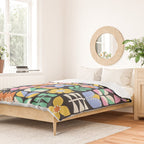 Retro Folk & Floral Colorful Pastel Flower Grid Black Duvet Cover Gallery Image 2
