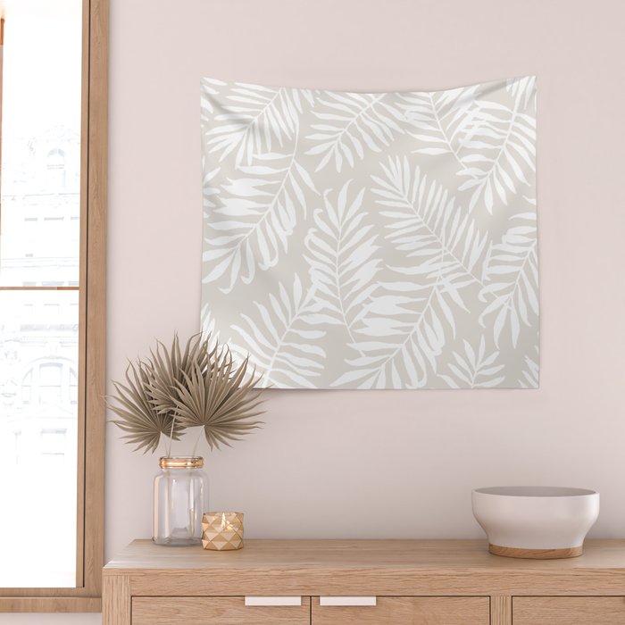 Tropical Palm Leaves - Palm Leaf Pattern - Sandy Beige Wall Tapestry Gallery Image 2