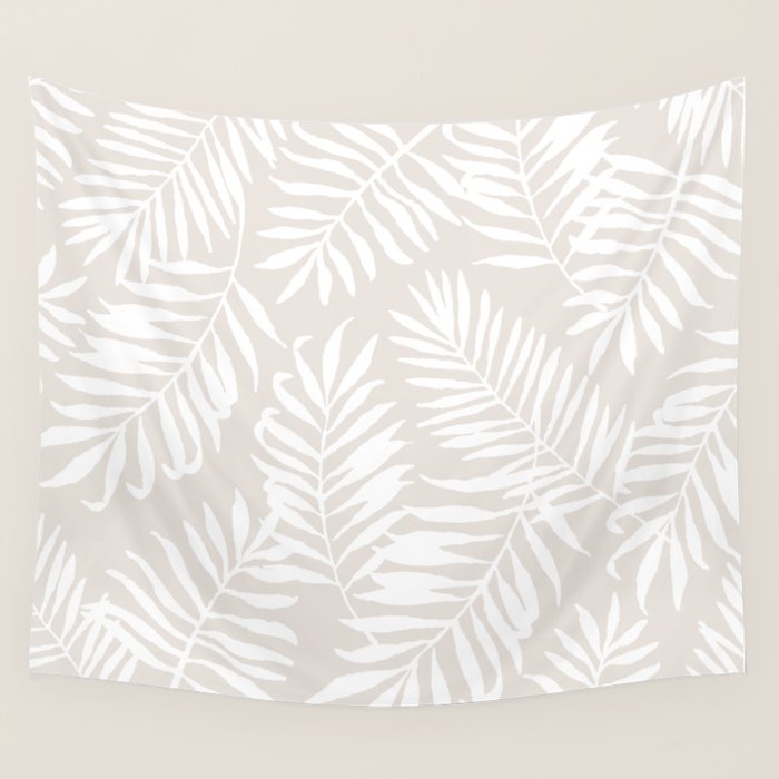 Tropical Palm Leaves - Palm Leaf Pattern - Sandy Beige Wall Tapestry Gallery Image 1